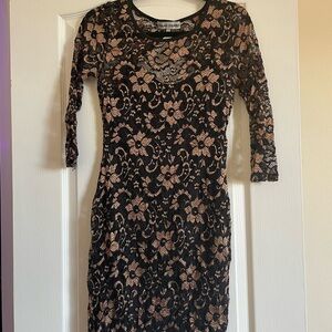 Almost Famous Black and Tan Lace Dress